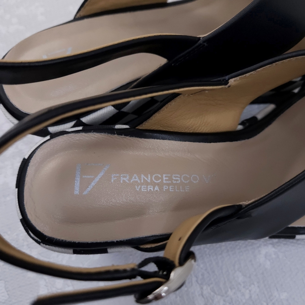 Black Check-Pattern Wedge Sandals *FIT SMALL* - Picture 8 of 12